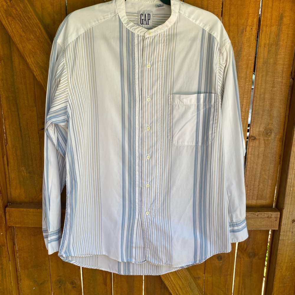 GAP Cotton Blue and White Casual Button Down Shirt